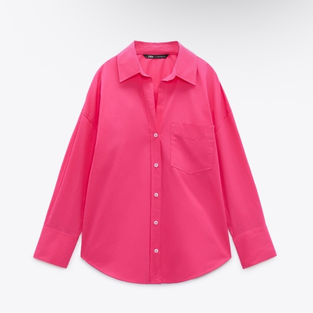 Zara Poplin Pink Button-Up Shirt Size Small